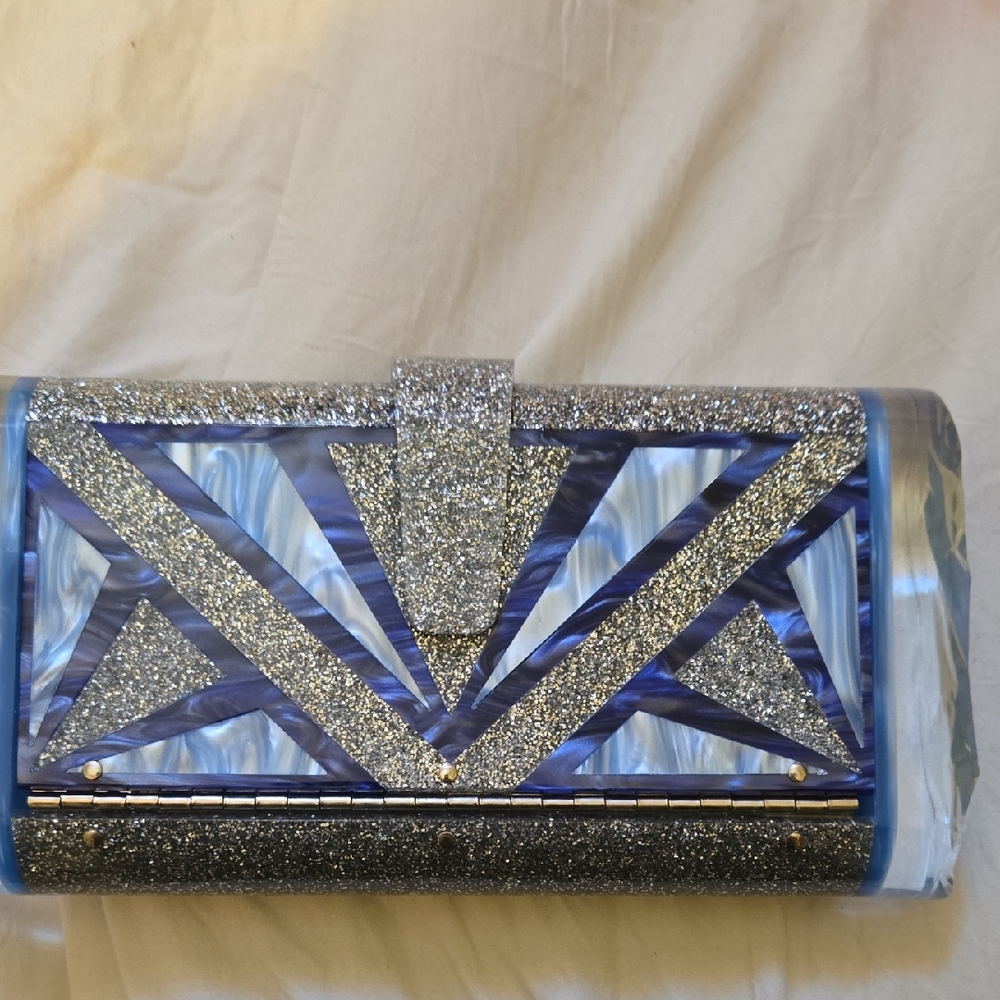 Edie Parker Elegant Blue And Silver Clutch Jewelry Box Collector Item